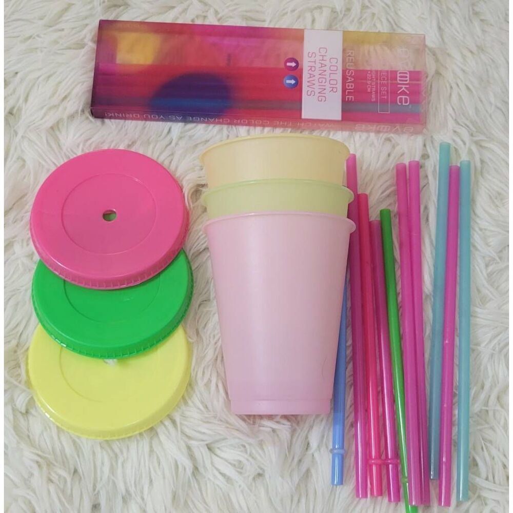 Color Changing Straws & To Go Cups Reuseable 16 oz